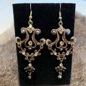 Black, Smokey grey and Gold chandelier earrings